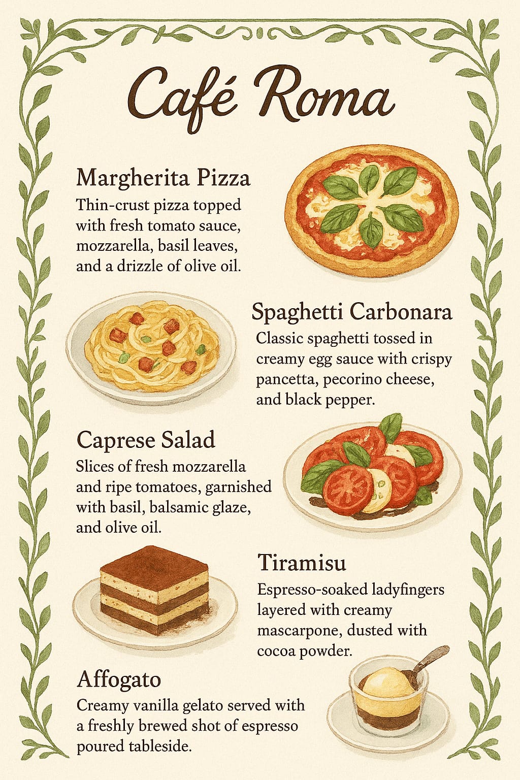 Italian Cafe Menu Design